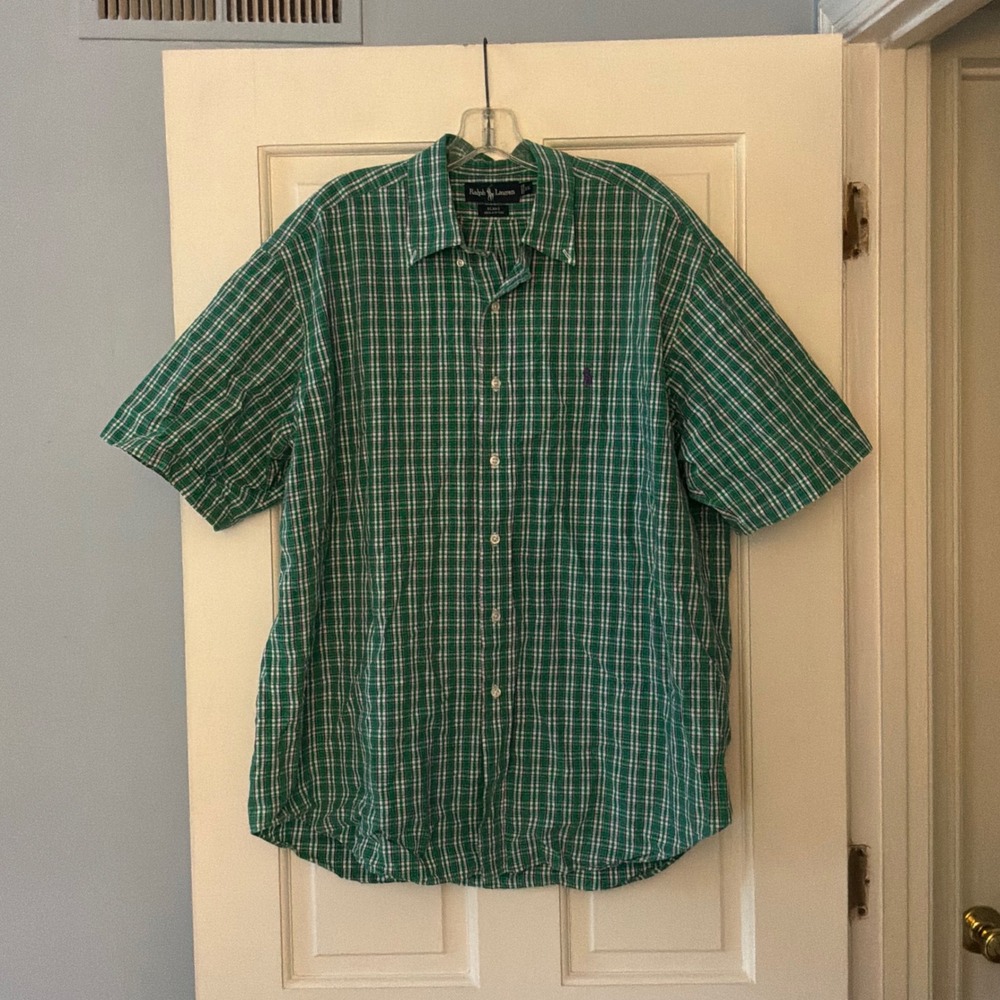 Vintage Ralph Lauren Blake Green Plaid Short Sleeve Shirt XL Preppy Retro 90s